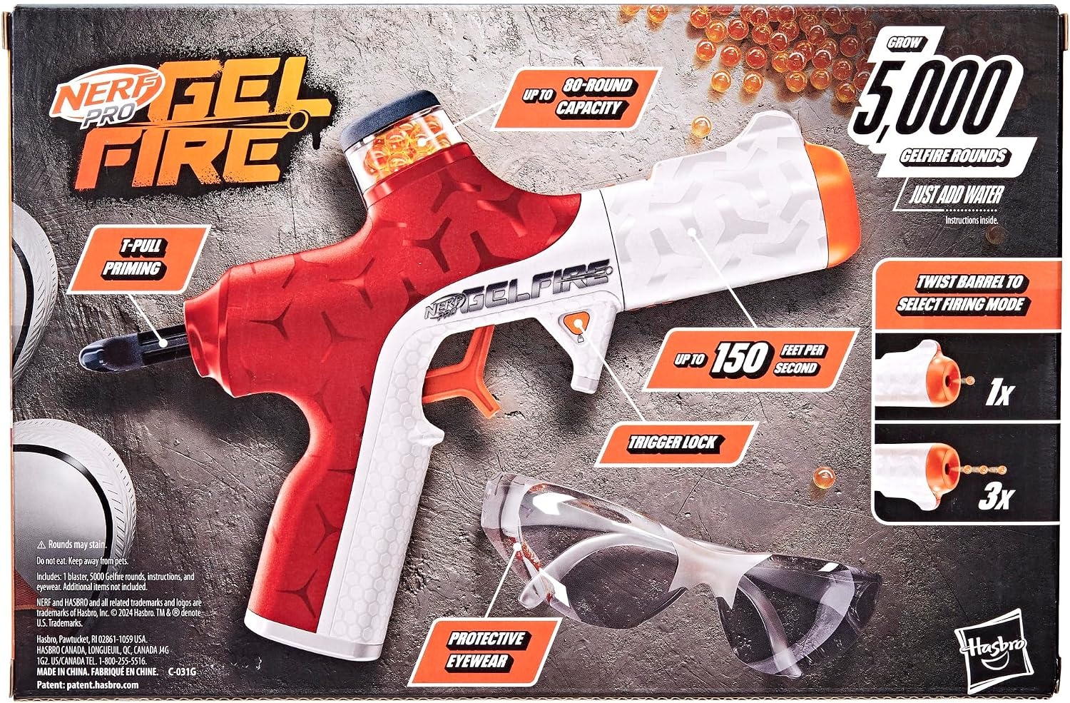 image:imageNerf Pro Gelfire Twist Shot Blaster 150 FPS 5000 Gelfire Rounds TPull Priming Integrated 80 Round Hopper Eyewear Ages 14