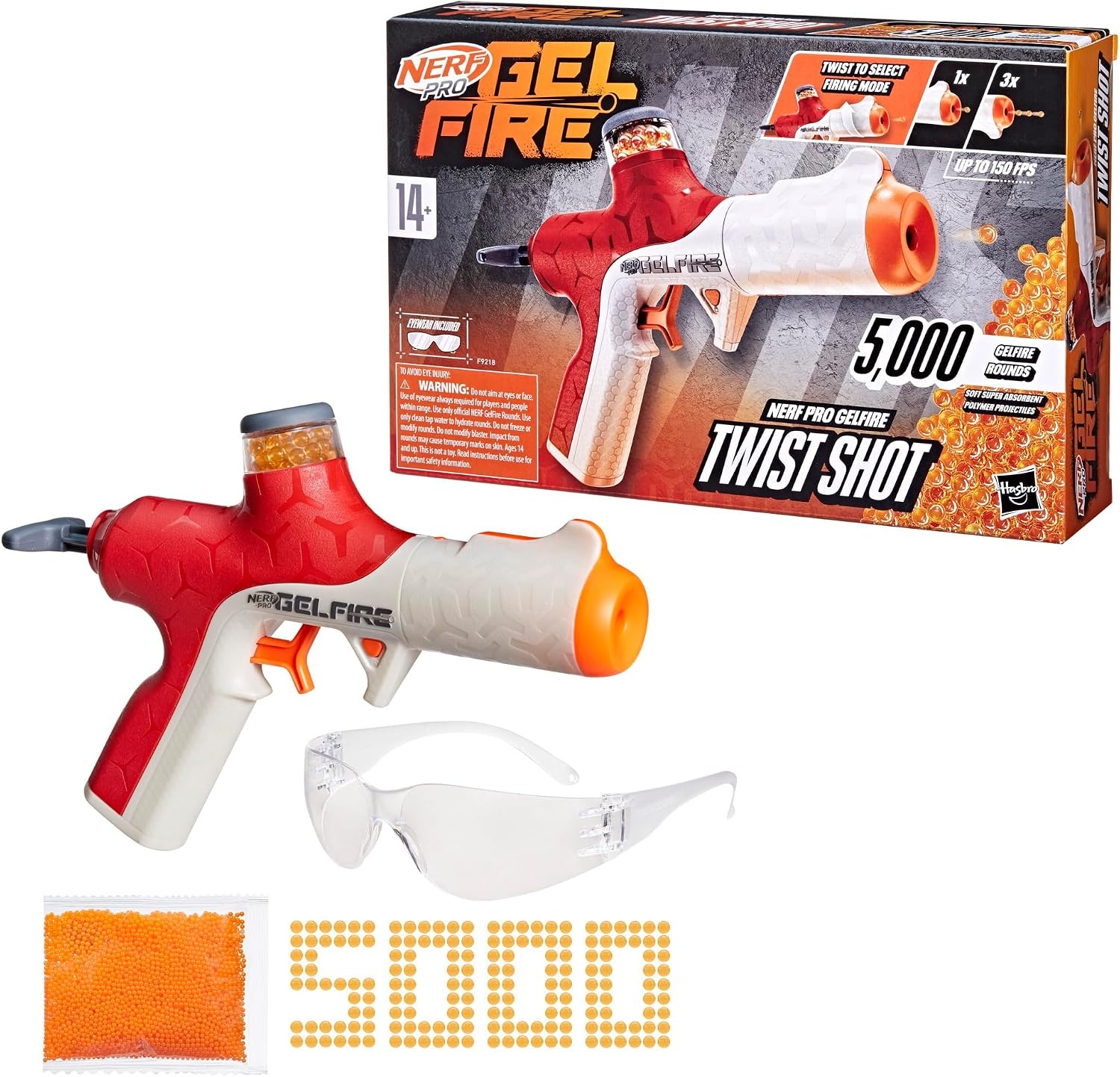 image:imageNerf Pro Gelfire Twist Shot Blaster 150 FPS 5000 Gelfire Rounds TPull Priming Integrated 80 Round Hopper Eyewear Ages 14