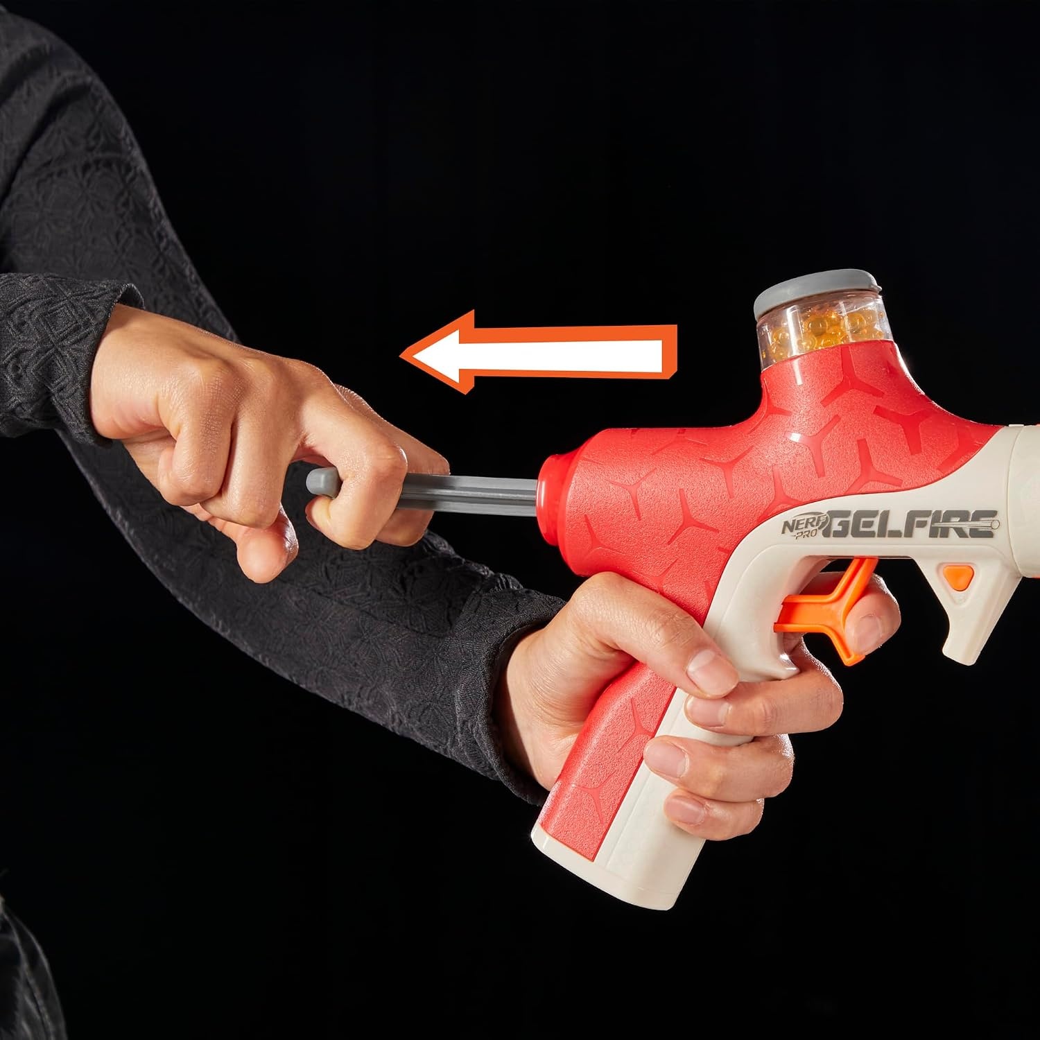 image:imageNerf Pro Gelfire Twist Shot Blaster 150 FPS 5000 Gelfire Rounds TPull Priming Integrated 80 Round Hopper Eyewear Ages 14