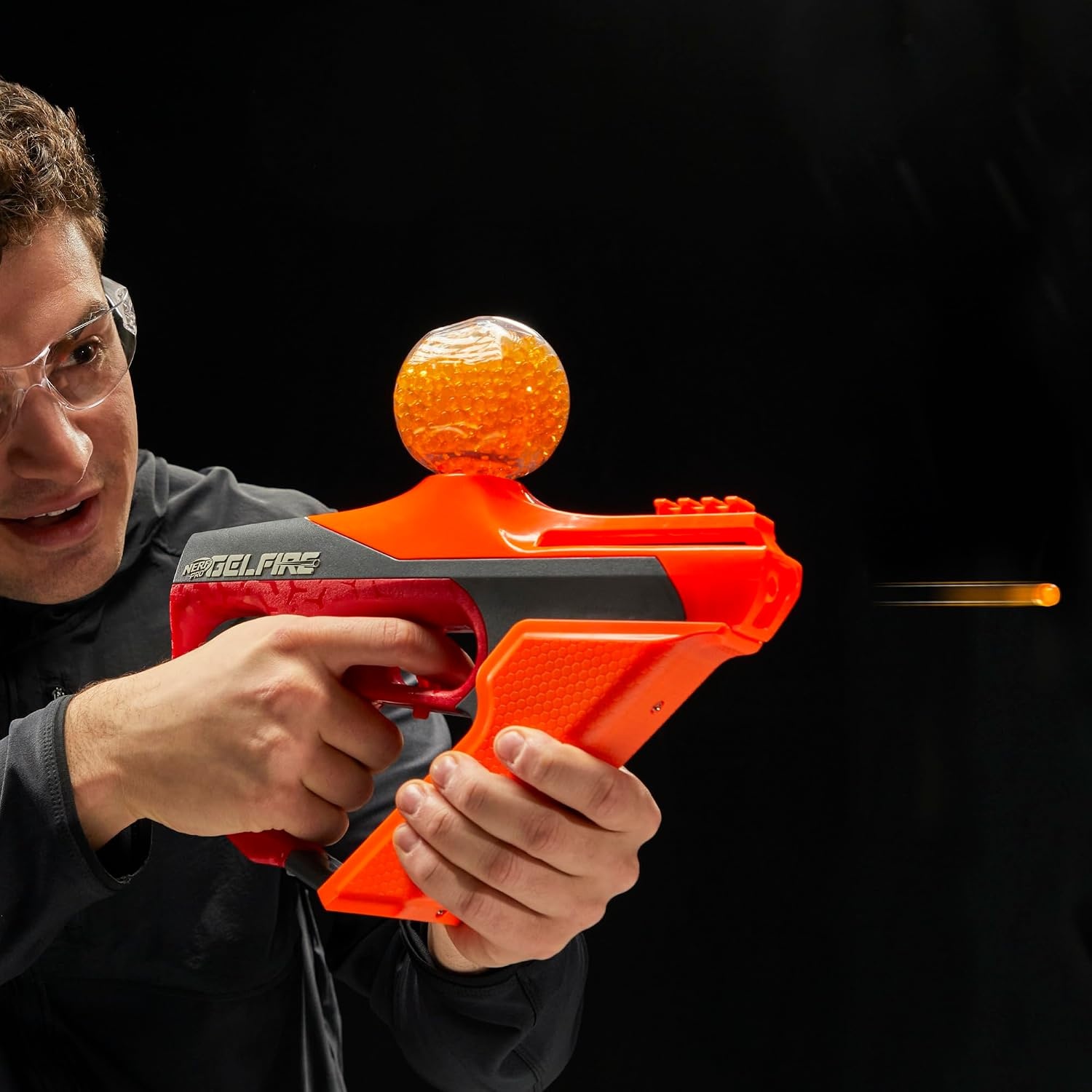 image:imageNerf Pro Gelfire Uproar Full Auto Blaster 150 FPS 10000 Gelfire Rounds 400 Round Hopper Eyewear Ages 14
