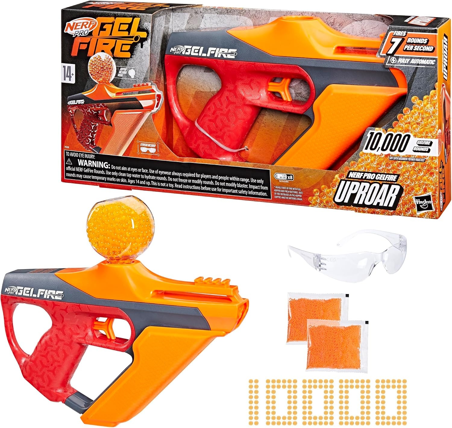 image:imageNerf Pro Gelfire Uproar Full Auto Blaster 150 FPS 10000 Gelfire Rounds 400 Round Hopper Eyewear Ages 14