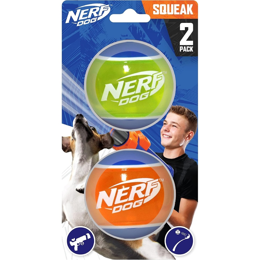 image:imageNerf Dog Rubber Tennis Ball Squeak Toy Durable WaterResistant 25in 2 Pack