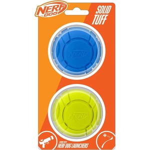 Nerf Dog Sonic Ball Dog Toys, Lightweight, Durable and Water Resistant, 2.5 Inches, for Small/Medium/Large Breeds, Two Pack, Green and Orange