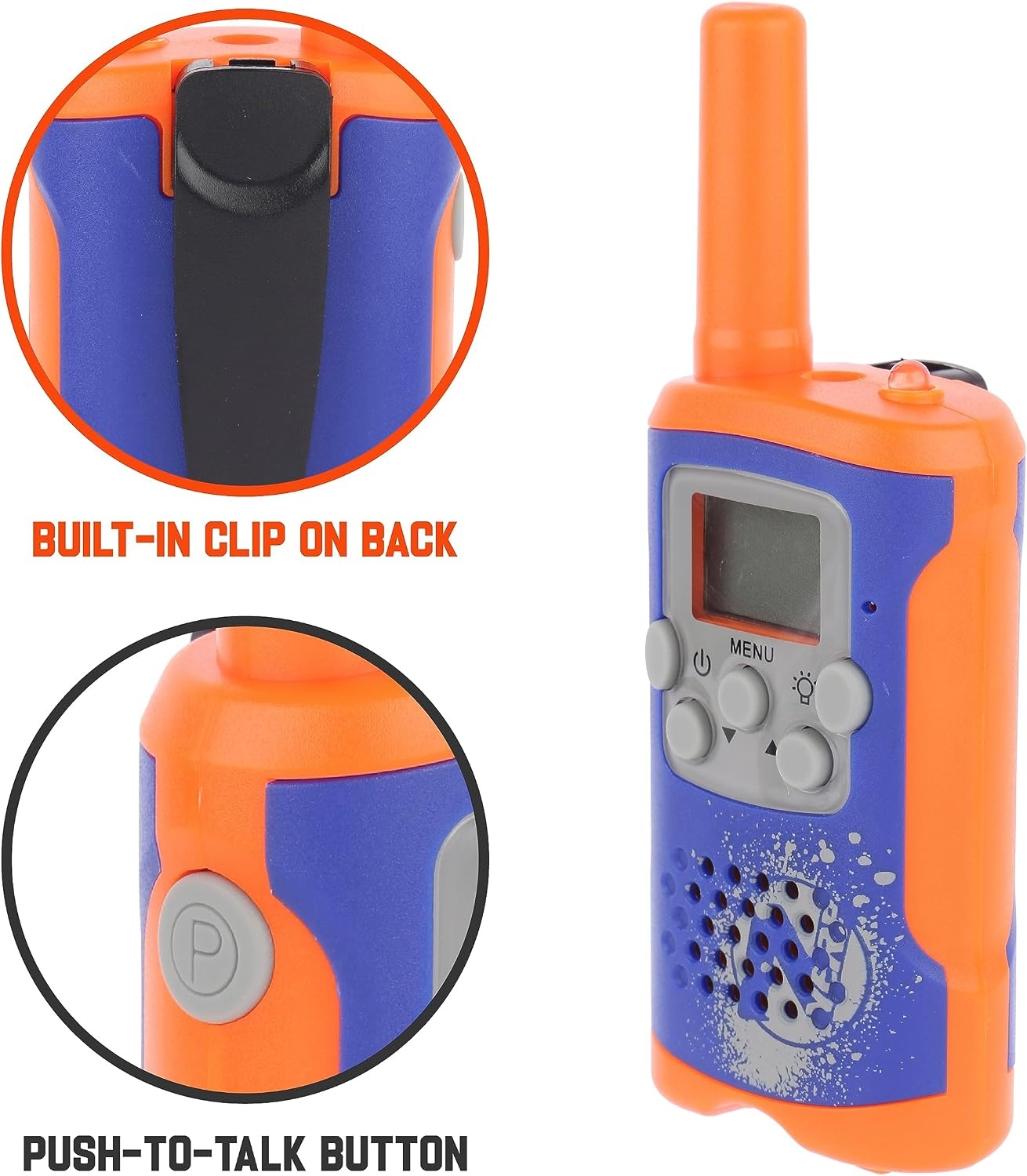 image:imageNERF 10 Mile Walkie Talkies Set 37756 Delivers Transmission with 10 Mile Communication Range Flexible Safety Antenna amp Morse Code with OnOff Switch Orange amp BlackNerf Orange