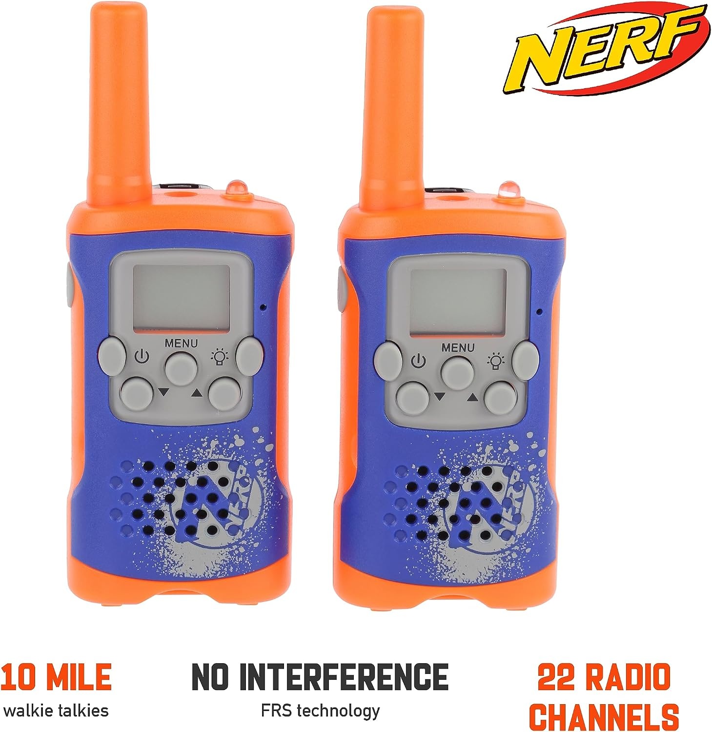 image:imageNERF 10 Mile Walkie Talkies Set 37756 Delivers Transmission with 10 Mile Communication Range Flexible Safety Antenna amp Morse Code with OnOff Switch Orange amp BlackNerf Orange