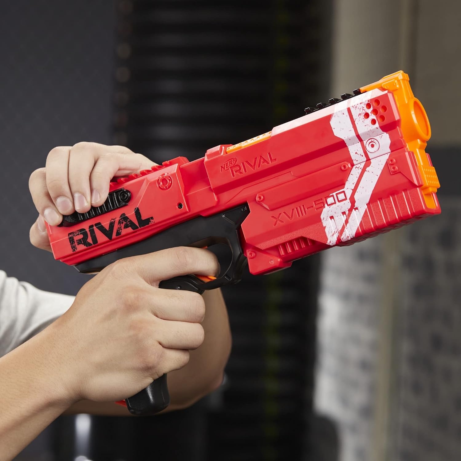 image:imageNerf Rival Kronos XVIII500 Blaster BreechLoad 5 Rival Rounds Spring Action 90 FPS Velocity Red Amazon ExclusiveRed