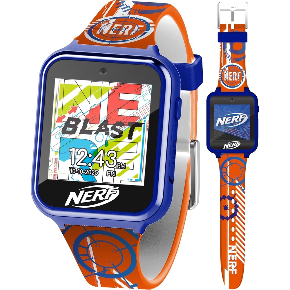 image:imageNERF Kids Smart Watch  Interactive Touchscreen with 26 Games Camera Step Counter Music Alarm and ActionReady Silicone Strap  Fits Wrists 55 to 80