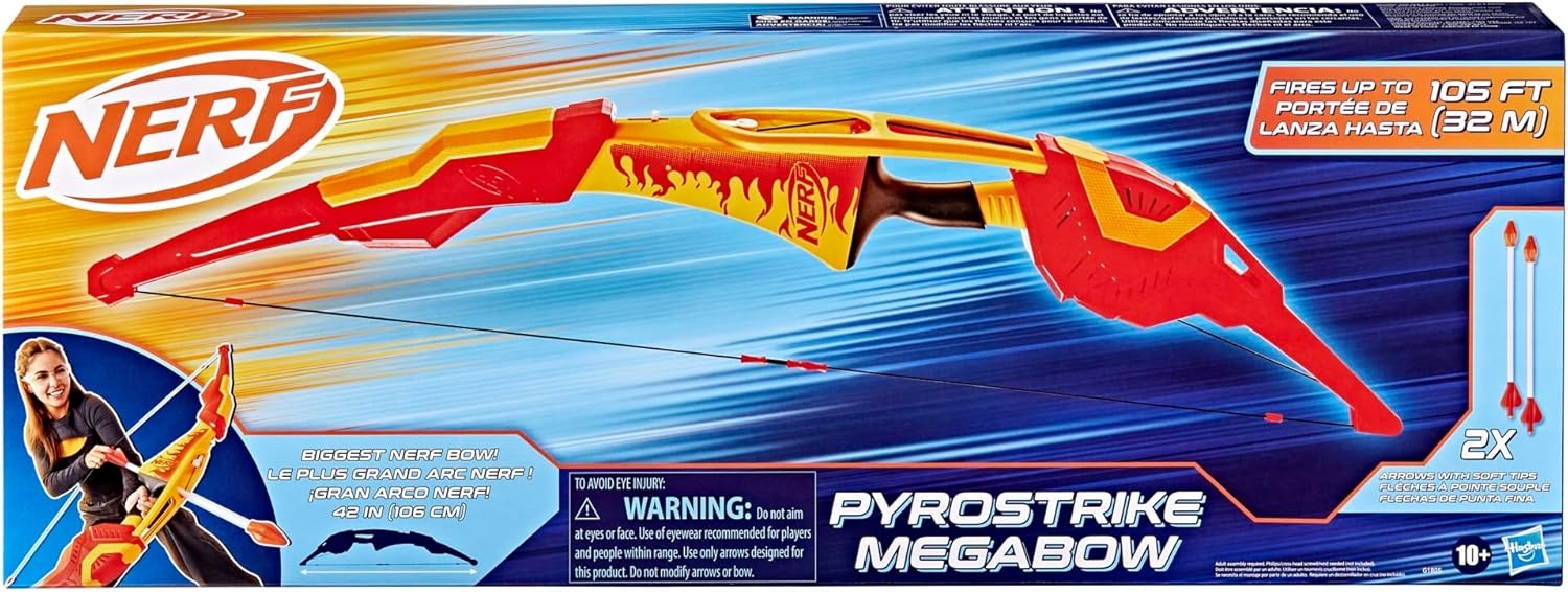 image:imageNerf Pyrostrike Megabow 42Inch Bow Fires Arrows Up to 105 Feet 2 with Soft Tips Kids Outdoor Toys Ages 10 Amazon Exclusive