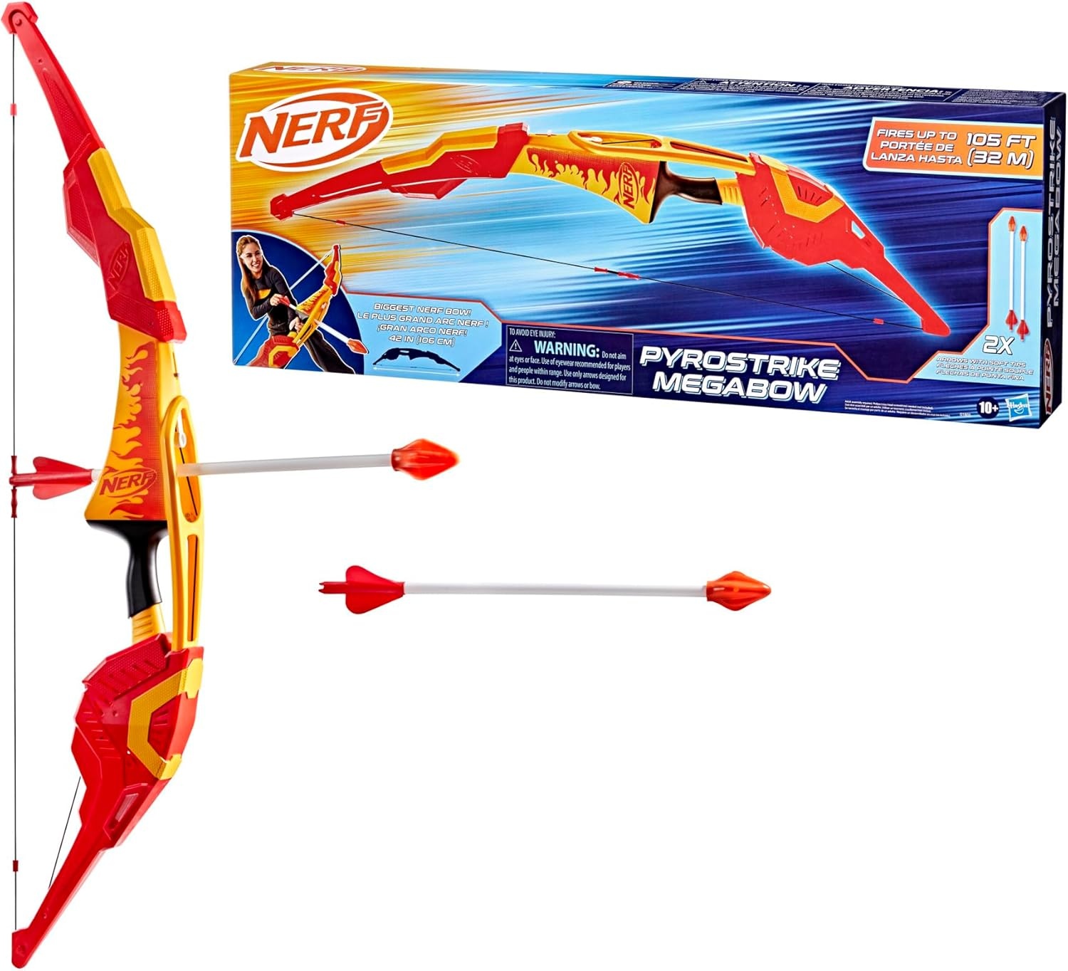 image:imageNerf Pyrostrike Megabow 42Inch Bow Fires Arrows Up to 105 Feet 2 with Soft Tips Kids Outdoor Toys Ages 10 Amazon Exclusive