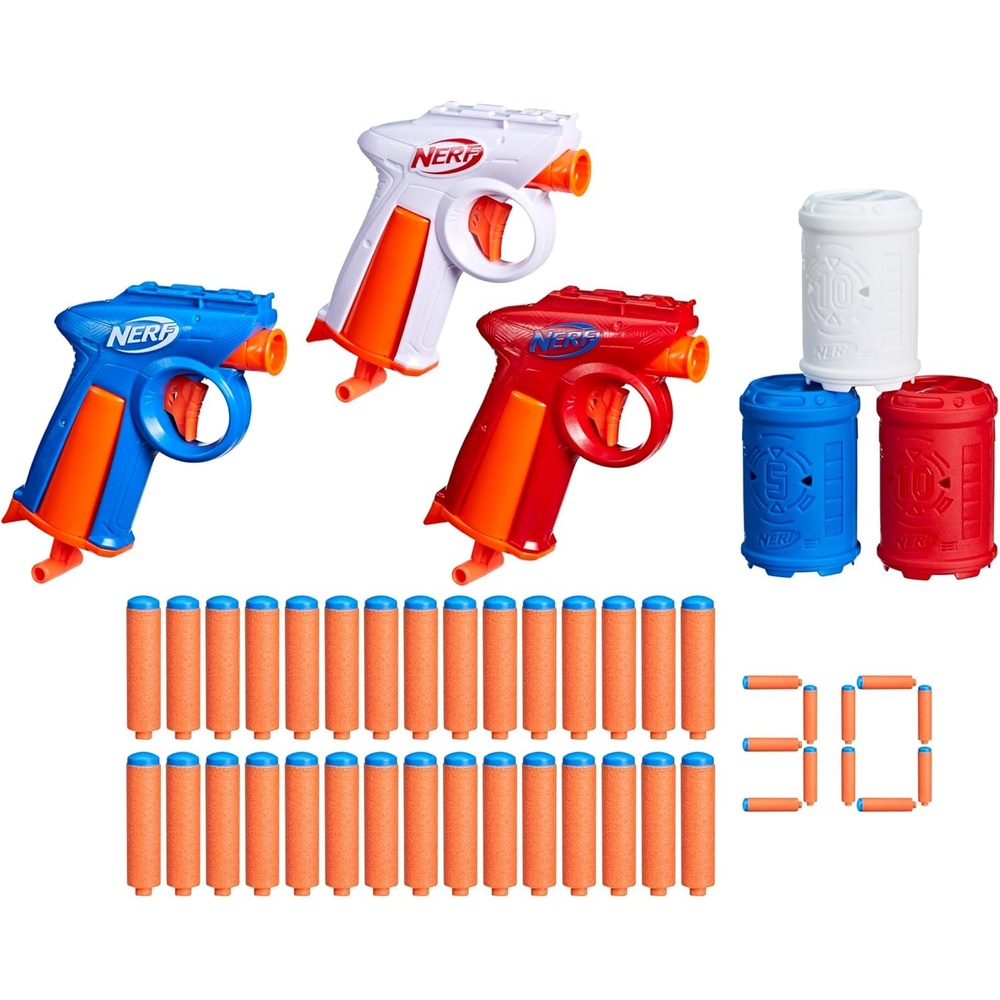 image:imageNerf N Series Backyard Triple Pack Includes 3 Flex Blasters 3 Targets 30 N1 Darts Ages 8 Amazon Exclusive
