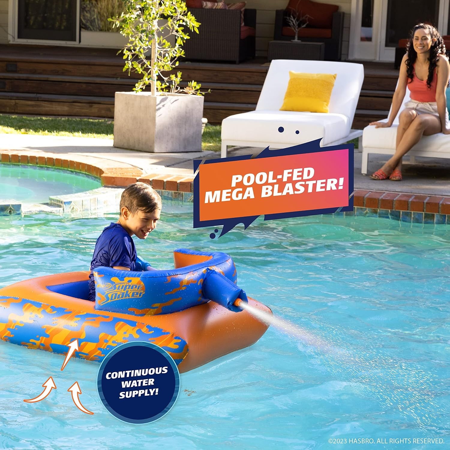 image:imageNERF Super Soaker Megaforce Battle Tank RideOn Inflatable Pool Float with PoolFed Mega Water BlasterMega Tank