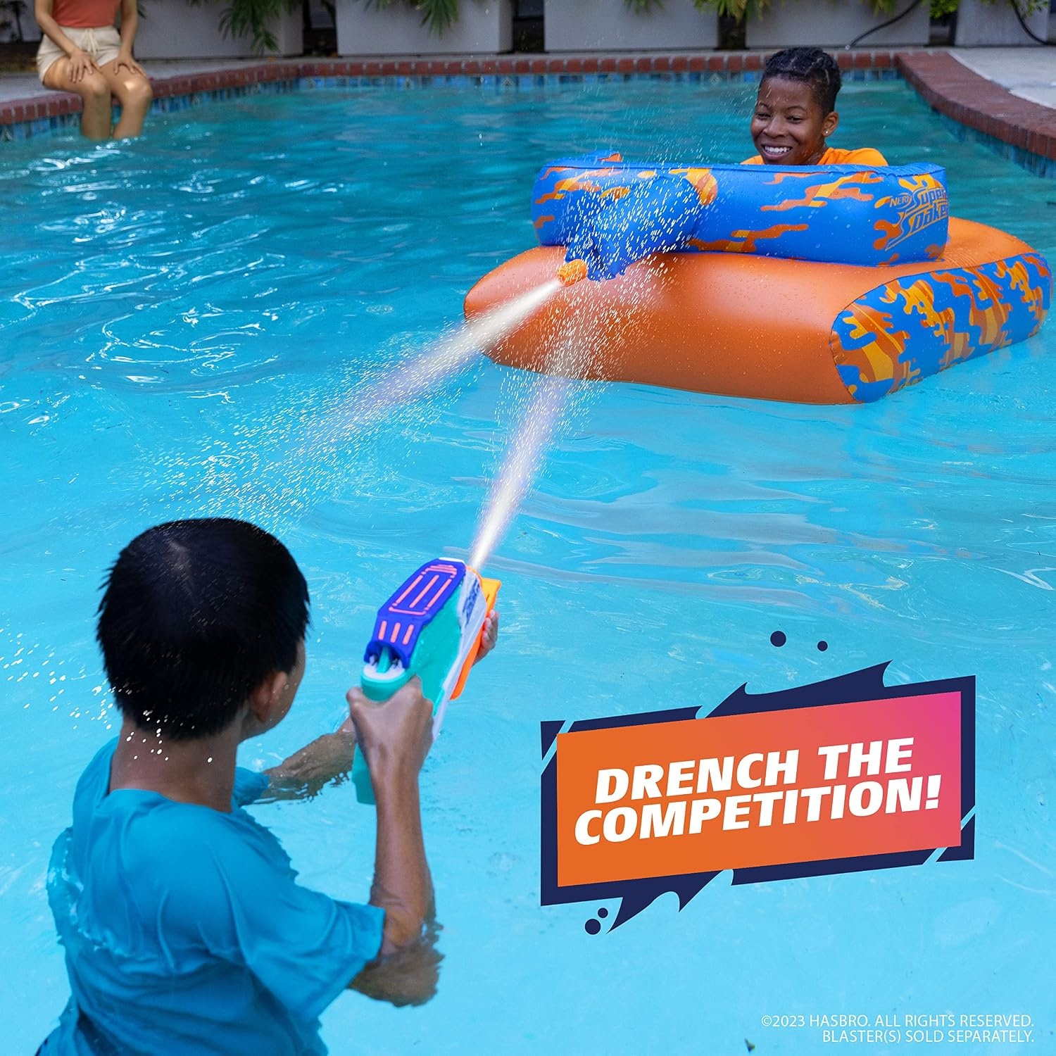 image:imageNERF Super Soaker Megaforce Battle Tank RideOn Inflatable Pool Float with PoolFed Mega Water BlasterMega Tank