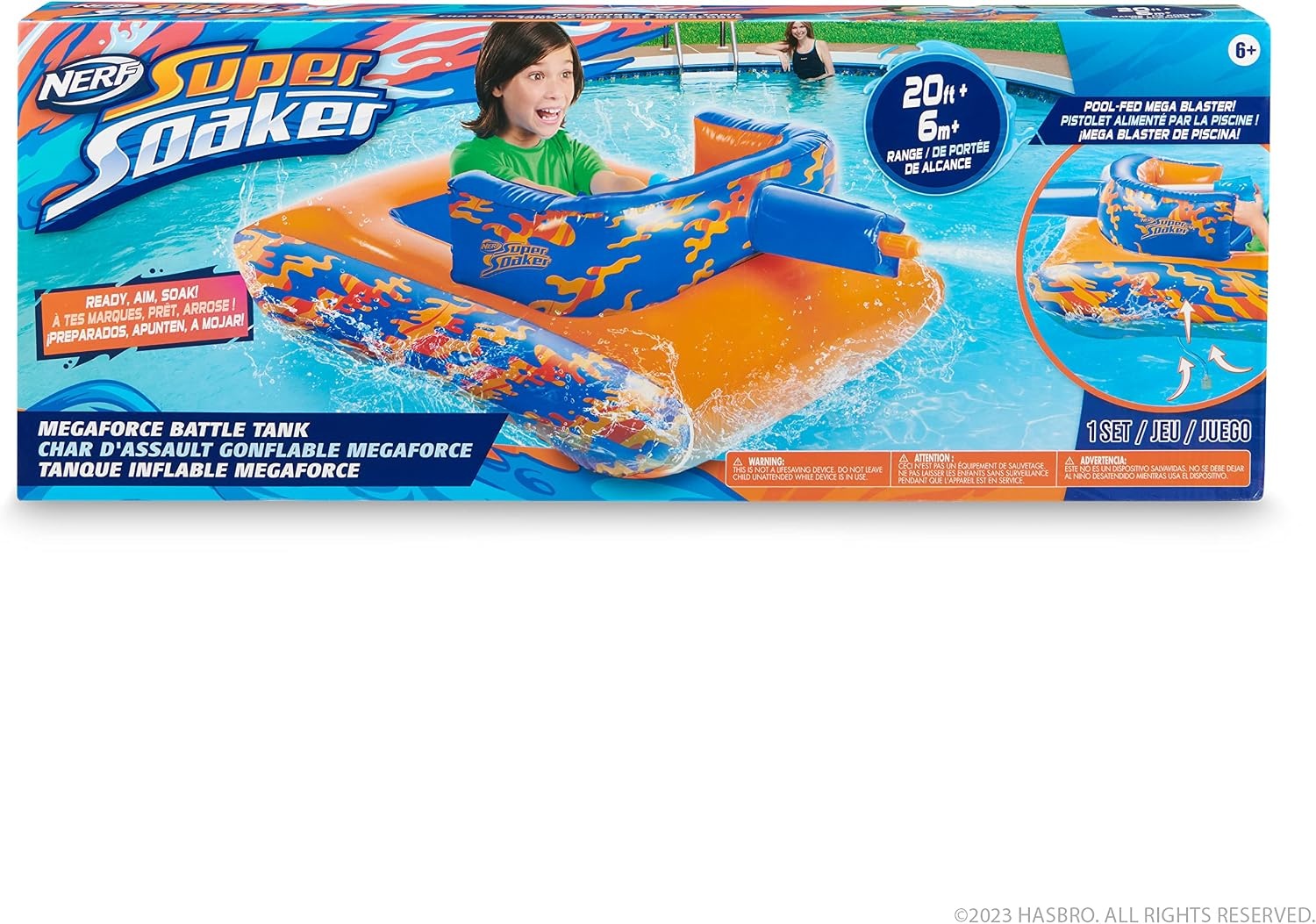 image:imageNERF Super Soaker Megaforce Battle Tank RideOn Inflatable Pool Float with PoolFed Mega Water BlasterMega Tank