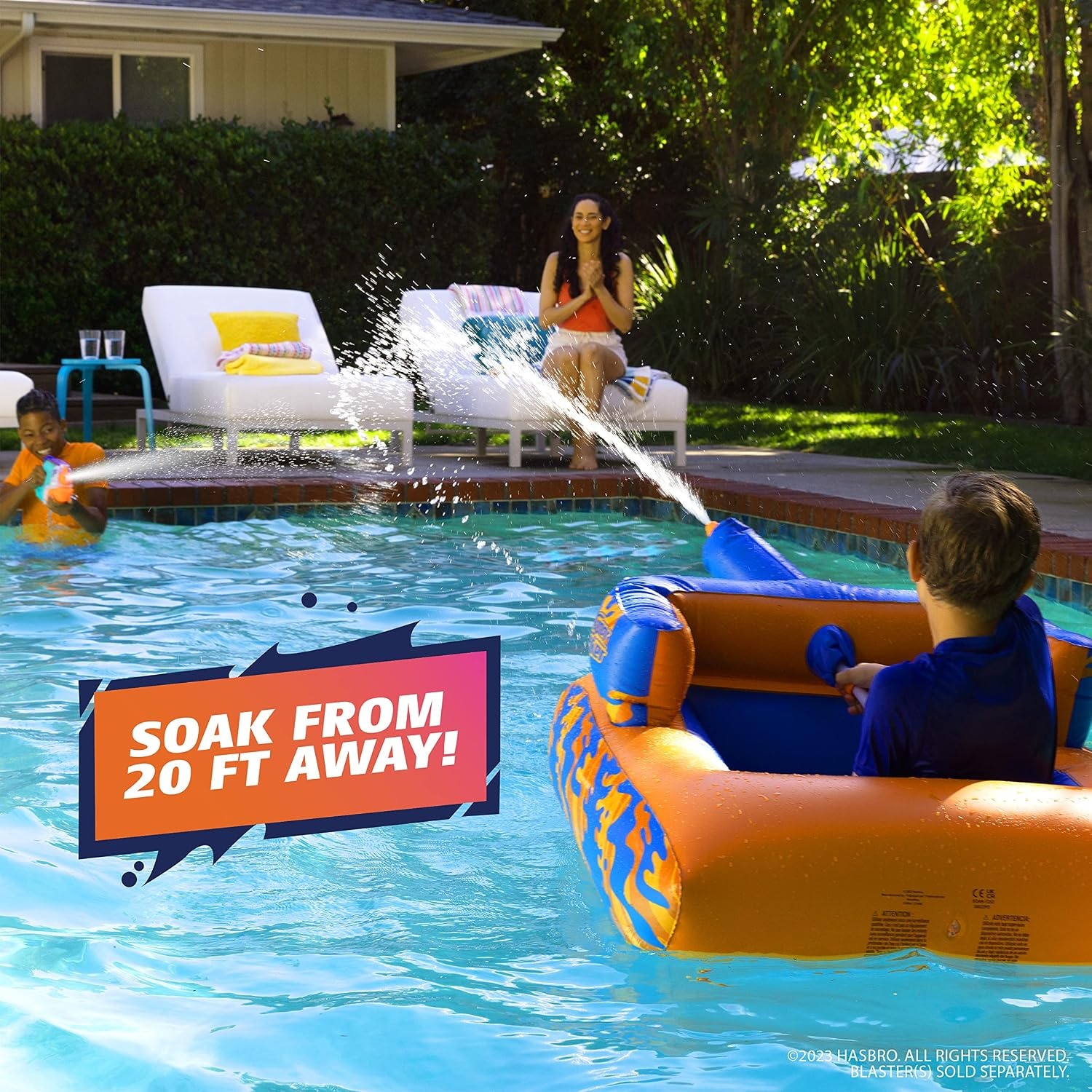 image:imageNERF Super Soaker Megaforce Battle Tank RideOn Inflatable Pool Float with PoolFed Mega Water BlasterMega Tank