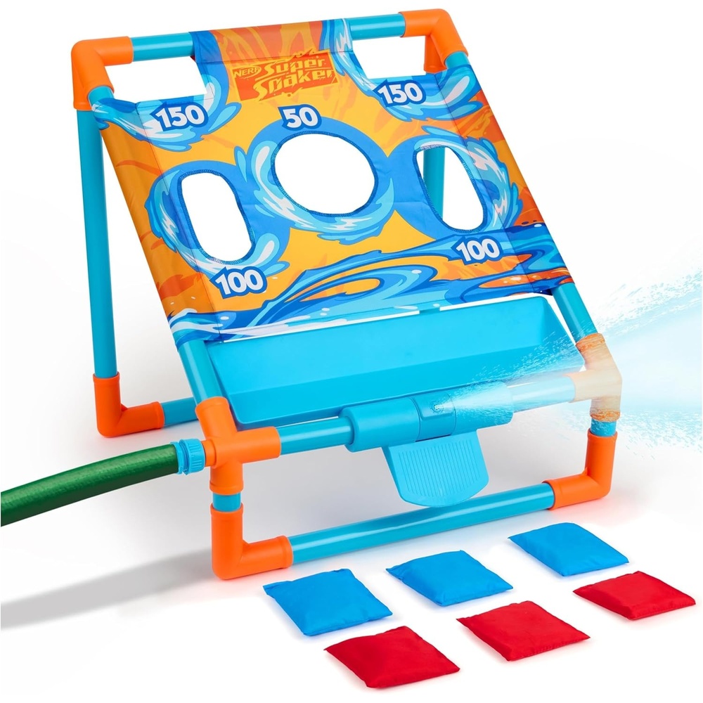 image:imageNerf Super Soaker Toss N Splash Cornhole Set  Bean Bag Toss Game for Kids with a Splashtastic Water Twist for Outdoor Fun