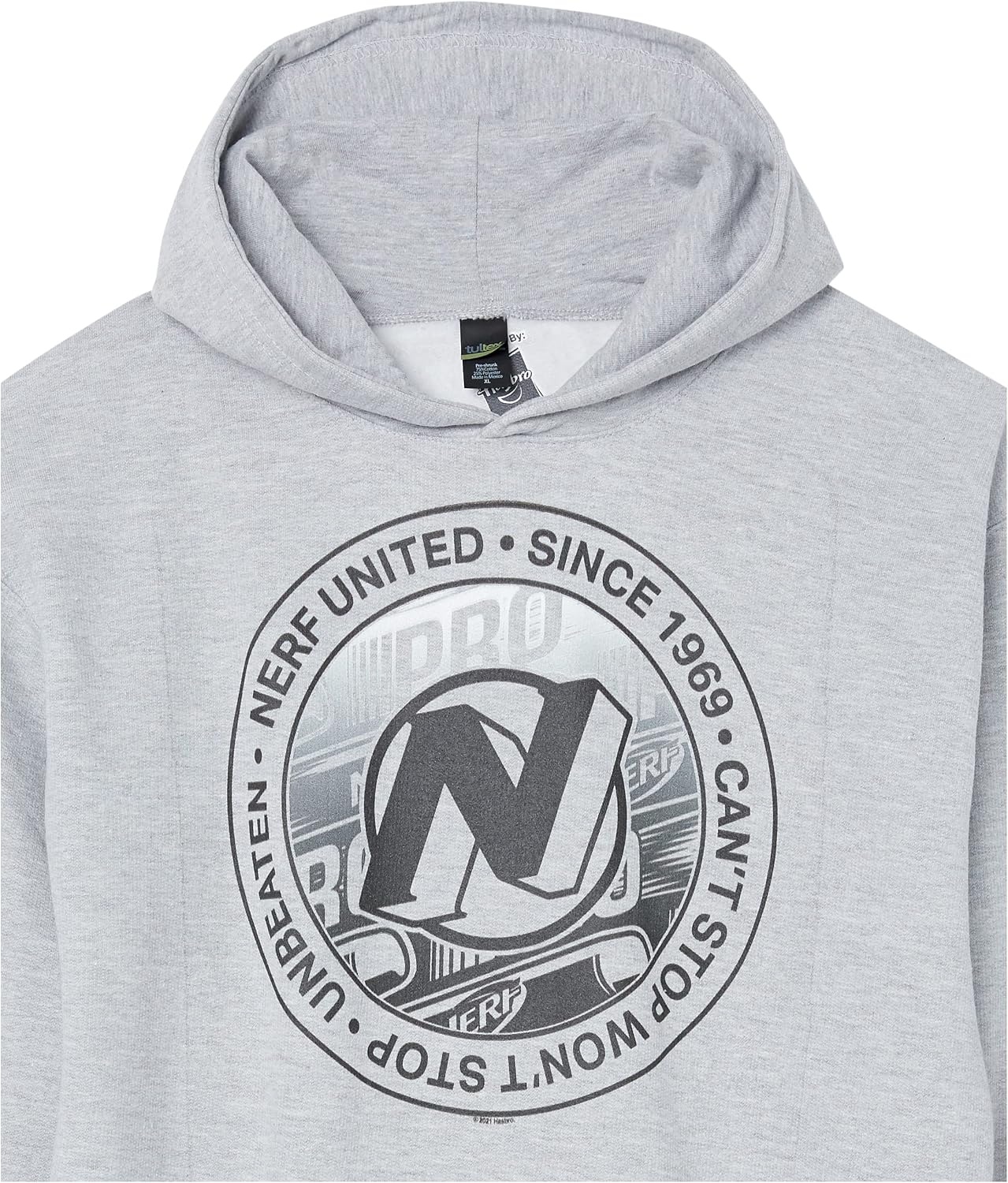 image:imageHasbro Nerf Vintage Stamp Boys Hooded Pullover FleeceAthletic Heather