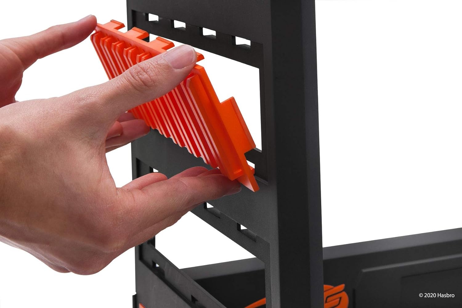 image:imageNerf Elite Blaster Rack Storage for up to Six Blasters Including Shelving and Drawers Accessories Orange and Black Amazon Exclusive