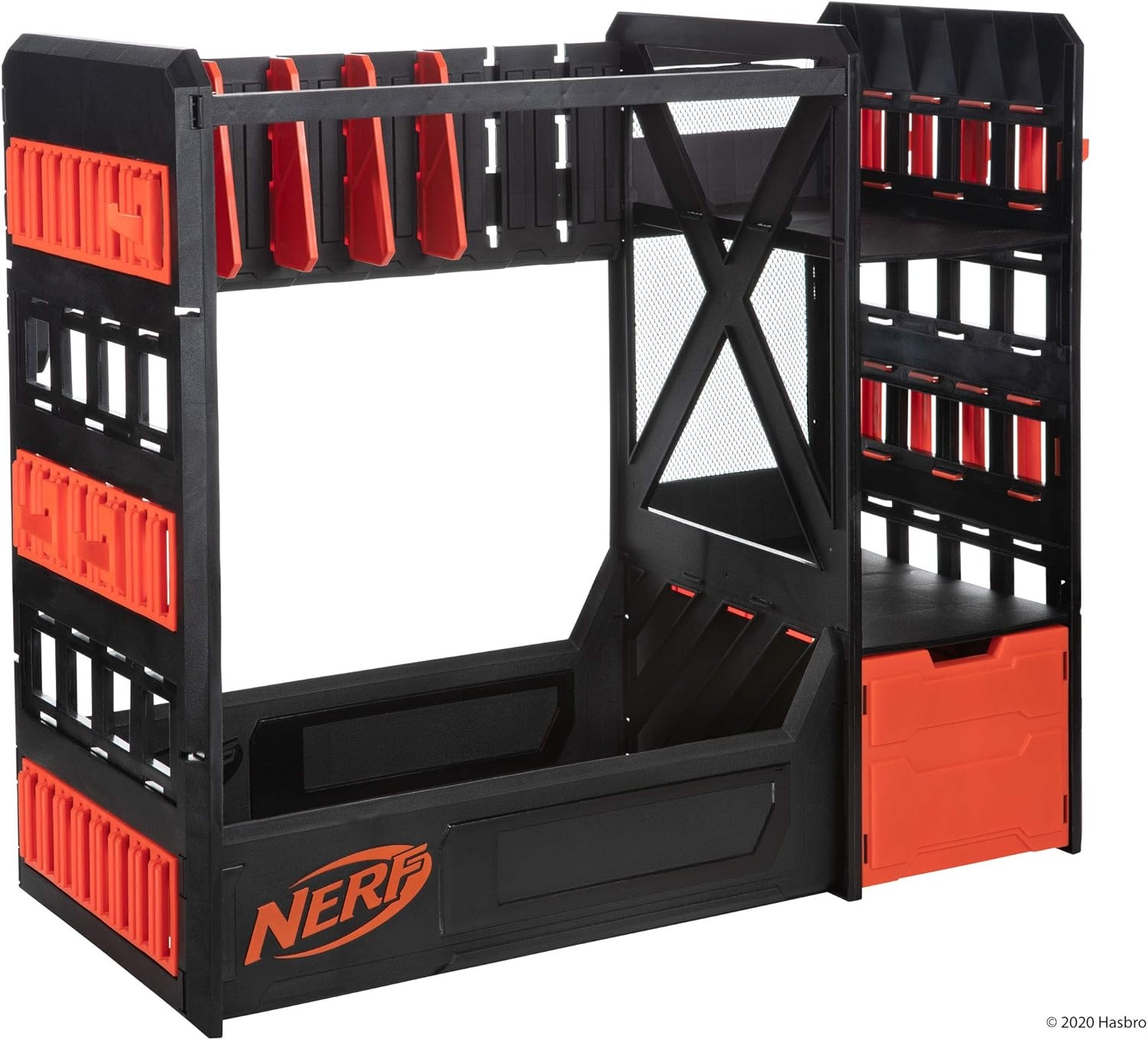 image:imageNerf Elite Blaster Rack Storage for up to Six Blasters Including Shelving and Drawers Accessories Orange and Black Amazon Exclusive