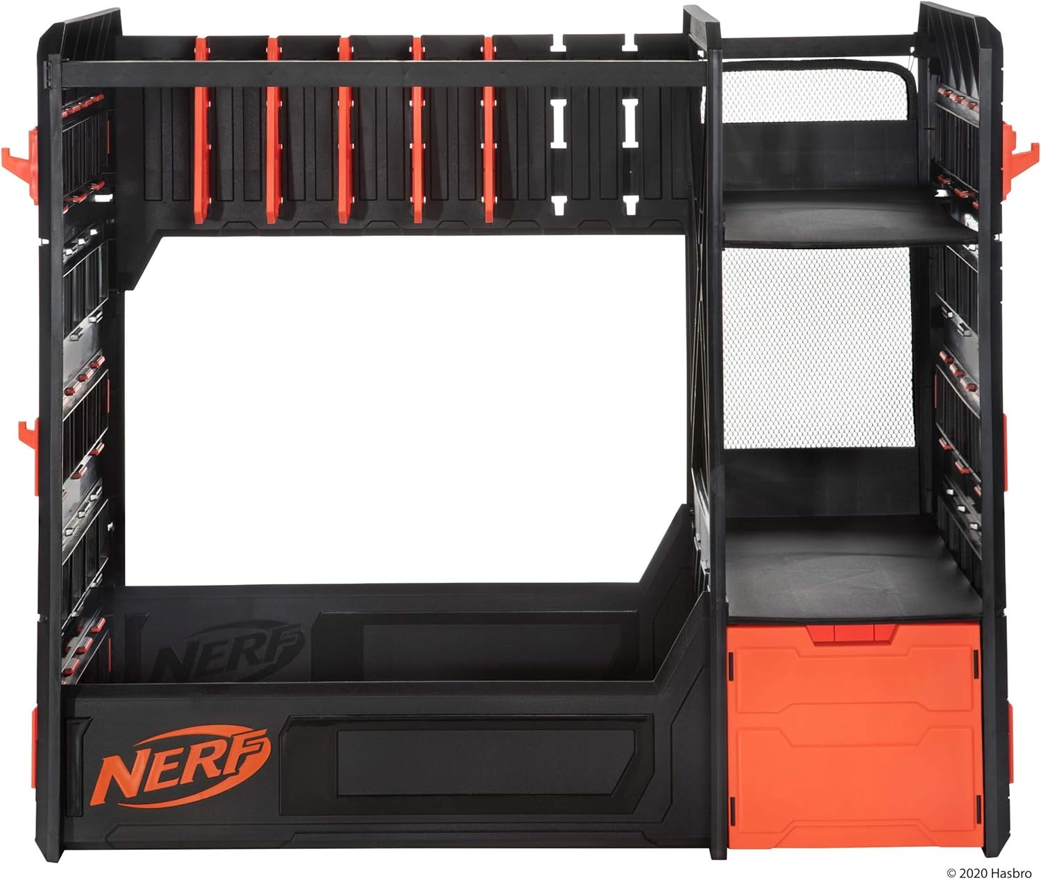 image:imageNerf Elite Blaster Rack Storage for up to Six Blasters Including Shelving and Drawers Accessories Orange and Black Amazon Exclusive