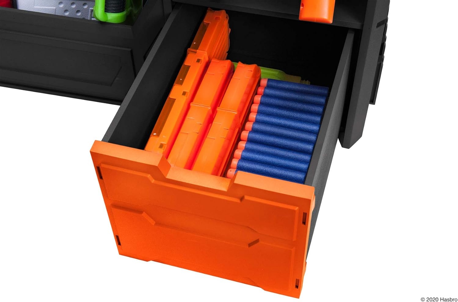 image:imageNerf Elite Blaster Rack Storage for up to Six Blasters Including Shelving and Drawers Accessories Orange and Black Amazon Exclusive