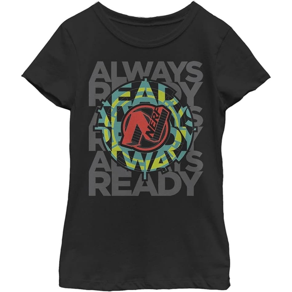image:imageHasbro Girls Nerf Always Read Sights Girls Solid Crew TeeBlack