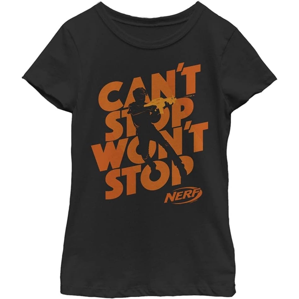 image:imageHasbro Girls Nerf Wont Stop Silhouette Girls Solid Crew TeeBlack