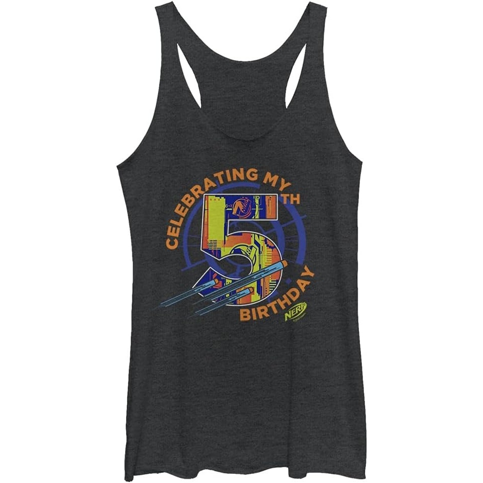 image:imageHasbro Womens Nerf Celebrating My 5th Birthday TriBlend Racerback Layering TankBlack Heather
