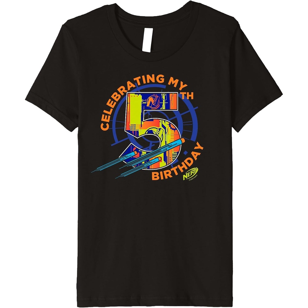 image:imageKids Nerf Birthday Celebrating My 5th Graphic Color Filled Logo Premium TShirt