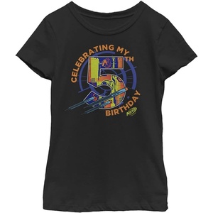 Hasbro Girls’ Nerf Celebrating My 5th Birthday Girl’s Solid Crew Tee(Black)