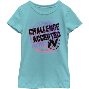 Hasbro Girls’ Nerf Challenge Accepted Girl’s Solid Crew Tee(Tahiti Blue)