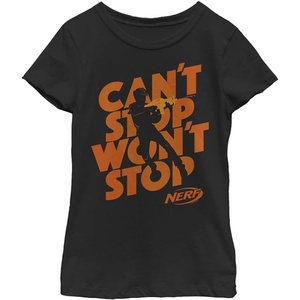 Hasbro Girls’ Nerf Wont Stop Silhouette Girl’s Solid Crew Tee(Black)