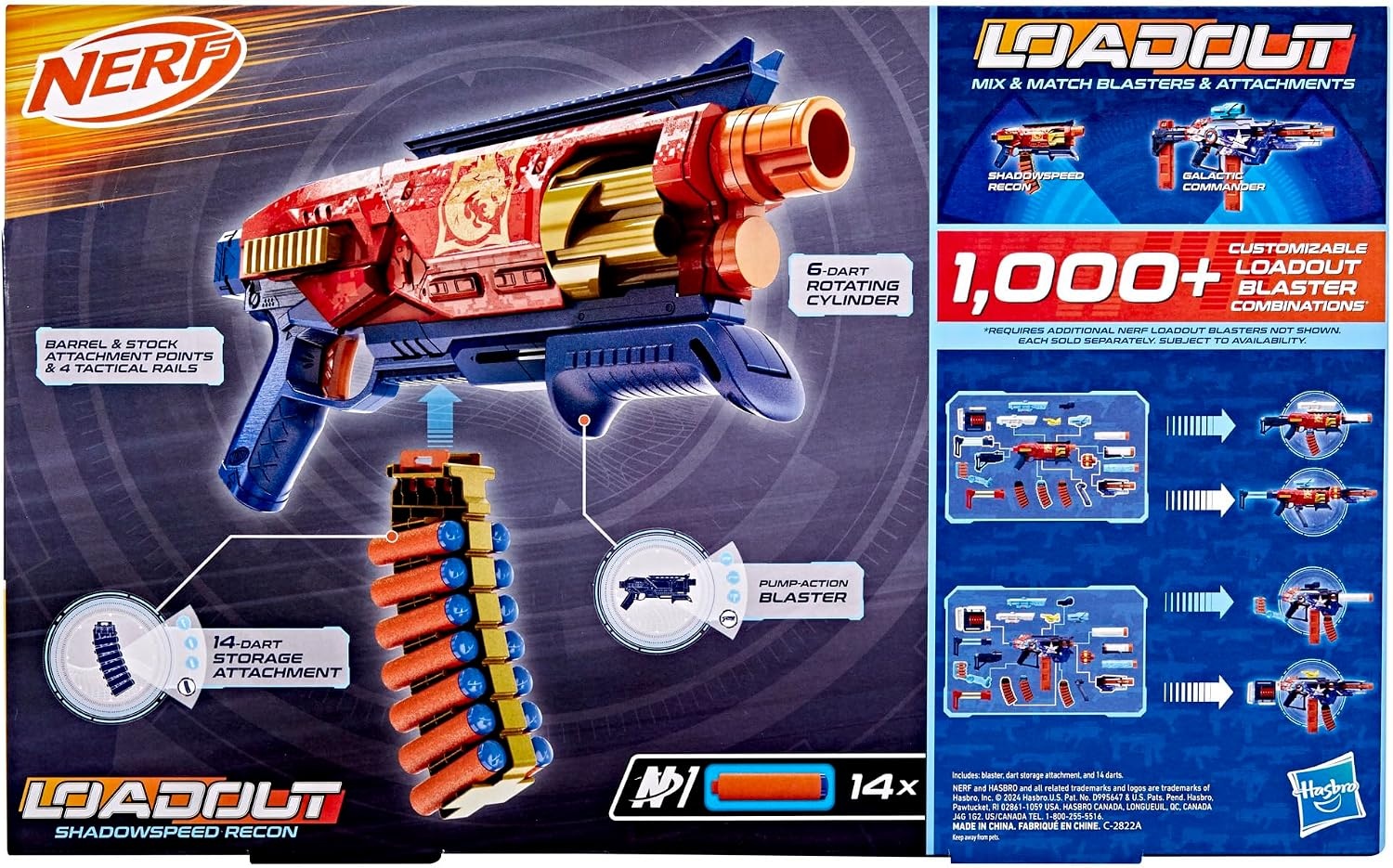 image:imageNerf Loadout Shadowspeed Recon Blaster 14Dart Storage Attachment Accessory 6Dart Revolving Cylinder 14 Nerf N1 Darts Kids Toys amp Gifts Ages 8