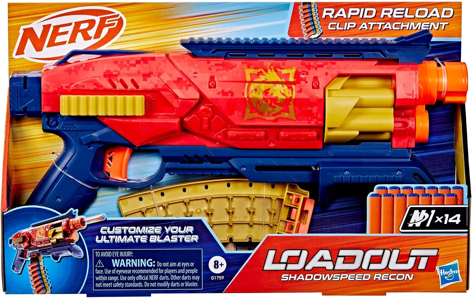 image:imageNerf Loadout Shadowspeed Recon Blaster 14Dart Storage Attachment Accessory 6Dart Revolving Cylinder 14 Nerf N1 Darts Kids Toys amp Gifts Ages 8