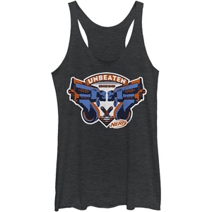 Hasbro womens Nerf Unbeaten Badge Tri-blend Racerback Layering Tank T Shirt, Black Heather, X-Small US