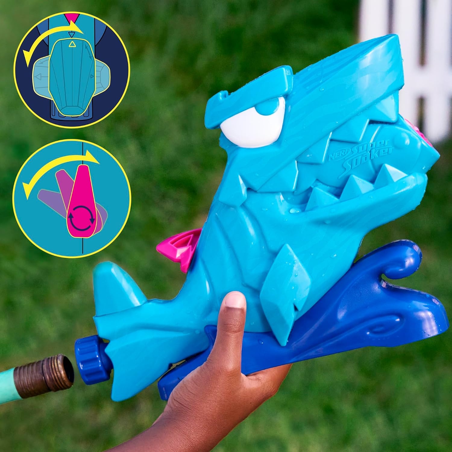 image:imageNerf Super Soaker Hop amp Chomp Water Toy Sprays Streams of Water Chomping Jaws Attaches to Garden Hose Kids Outdoor Sprinkler Toys Ages 3