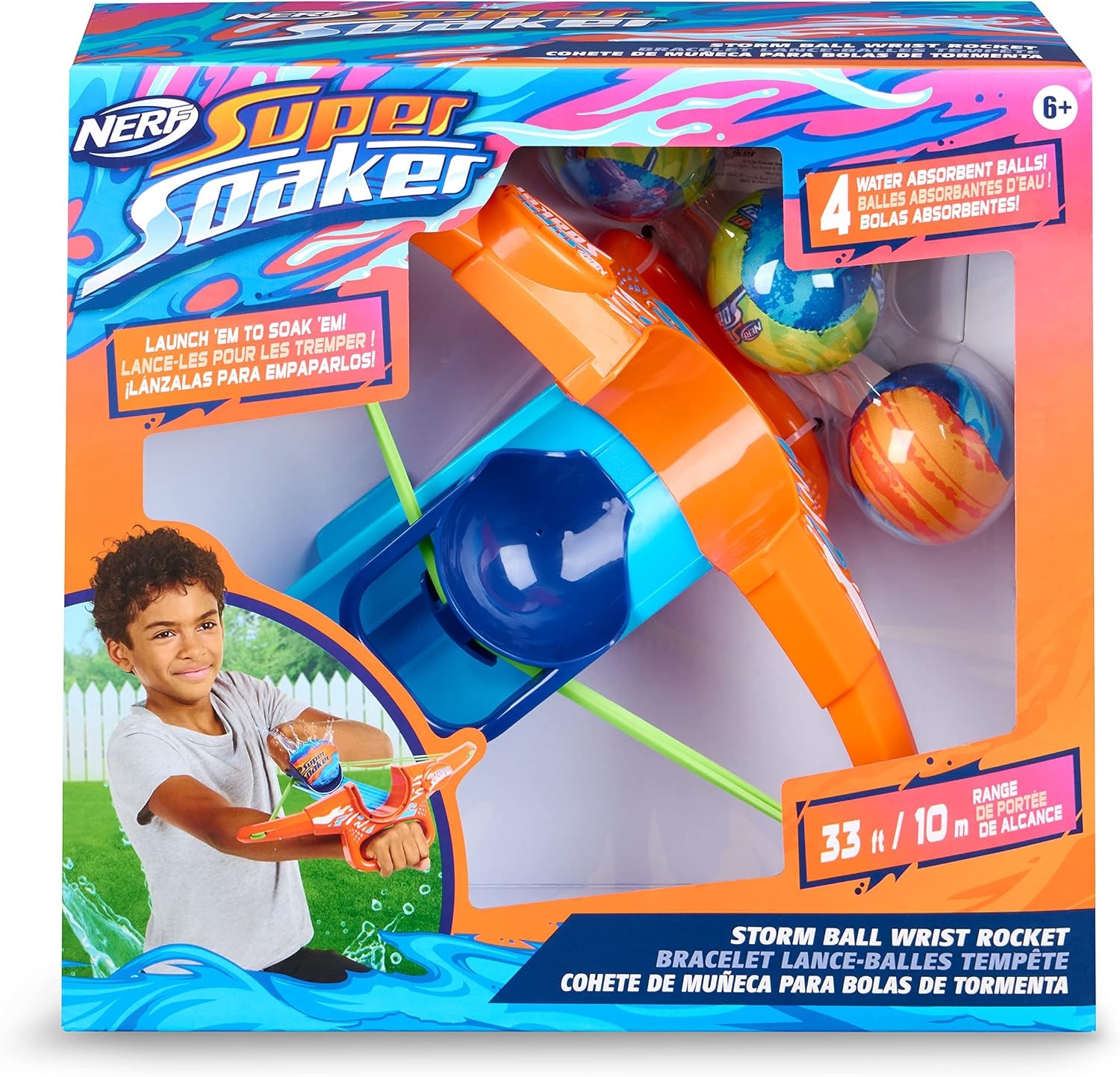 image:imageNerf Super Soaker Wrist Rocket Storm Ball Water Rocket Includes 4 Reusable Water Absorbent Balls