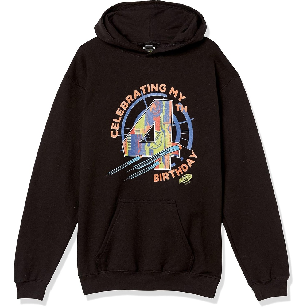 image:imageHasbro Boys Nerf Celebrating My 4th Birthday Boys Hooded Pullover FleeceBlack