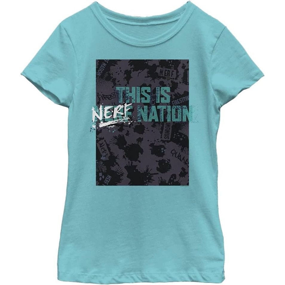 image:imageHasbro Girls Nerf Pattern Nation Girls Solid Crew TeeTahiti Blue