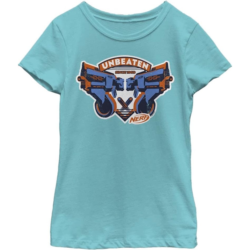 image:imageHasbro Girls Nerf Unbeaten Badge Girls Solid Crew TeeTahiti Blue