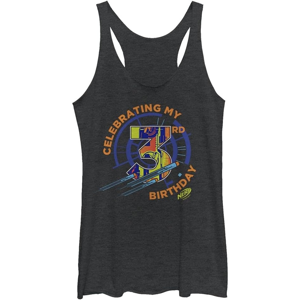 image:imageHasbro Womens Nerf Celebrating My 3rd Birthday TriBlend Racerback Layering TankBlack Heather