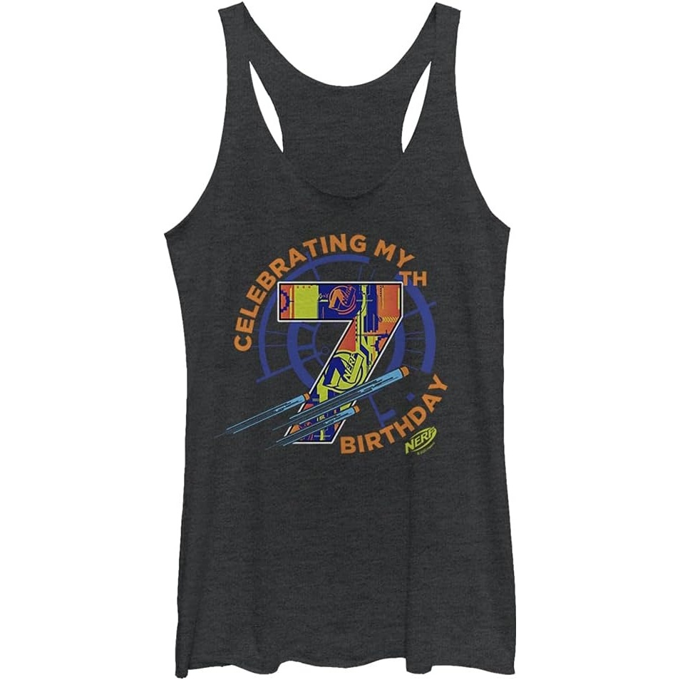 image:imageHasbro Womens Nerf Seventh Nerf Birthday TriBlend Racerback Layering TankBlack Heather