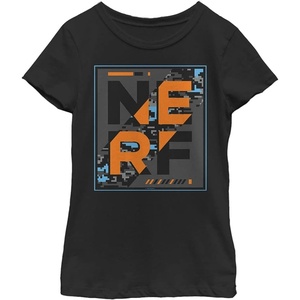 Hasbro Girls’ Nerf Cammoed Girl’s Solid Crew Tee(Black)