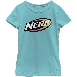 Hasbro Girls’ Nerf Orange and Red Girl’s Solid Crew Tee(Tahiti Blue)
