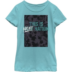 Hasbro Girls’ Nerf Pattern Nation Girl’s Solid Crew Tee(Tahiti Blue)
