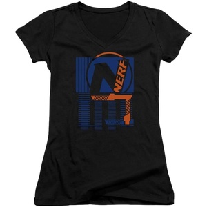 Nerf Grid Juniors’ Sheer Fitted V-Neck T Shirt(Black)