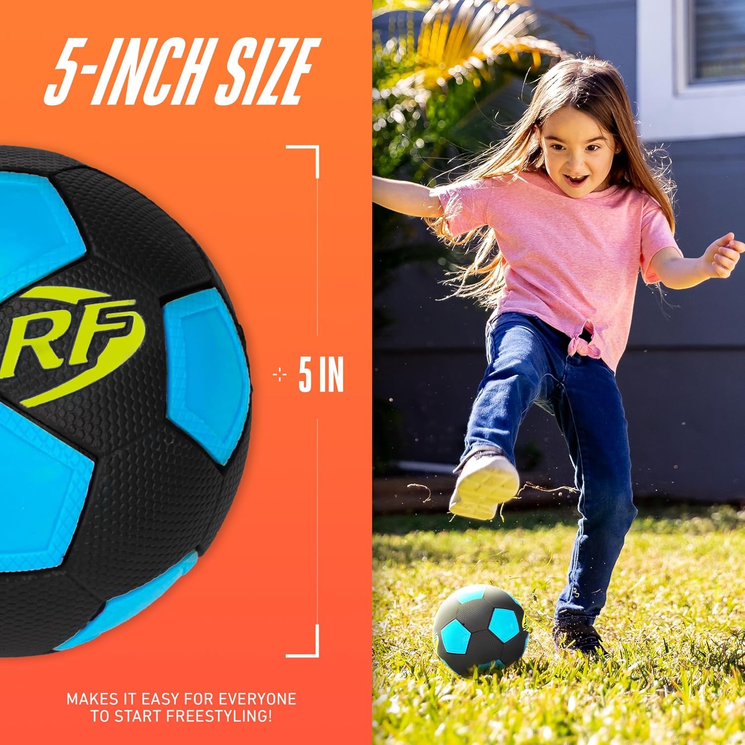 image:imageNERF Kids Mini Foam Soccer Ball Freestyle Soft Indoor Outdoor Youth Soccer Ball ExtraGrip Low Bounce NERF Foam 5 Inch Toy for Kids Black Blue