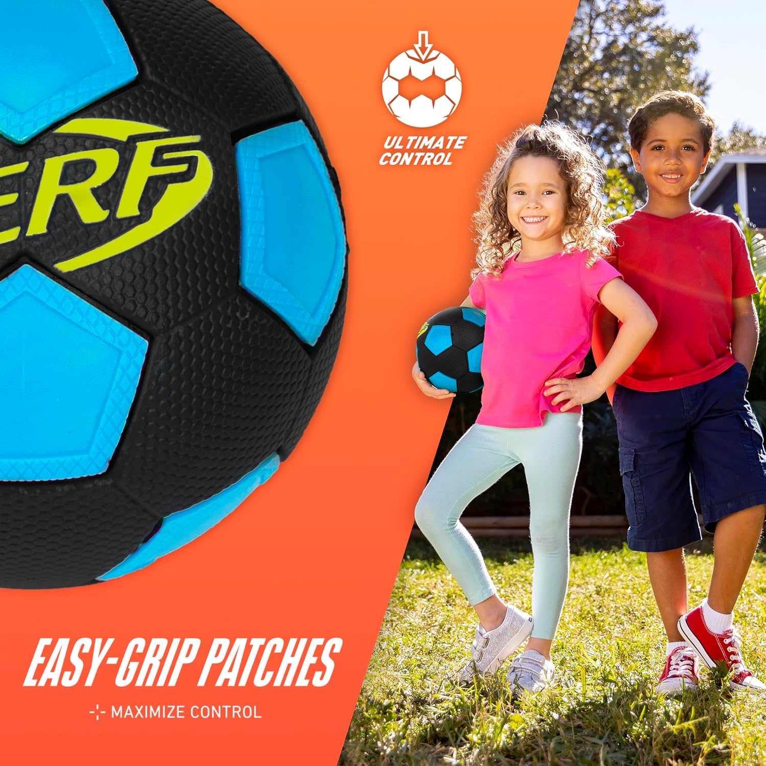 image:imageNERF Kids Mini Foam Soccer Ball Freestyle Soft Indoor Outdoor Youth Soccer Ball ExtraGrip Low Bounce NERF Foam 5 Inch Toy for Kids Black Blue