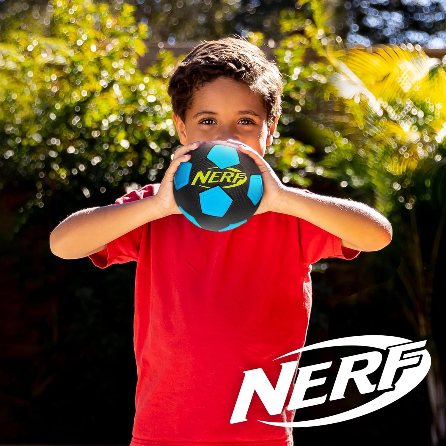 image:imageNERF Kids Mini Foam Soccer Ball Freestyle Soft Indoor Outdoor Youth Soccer Ball ExtraGrip Low Bounce NERF Foam 5 Inch Toy for Kids Black Blue