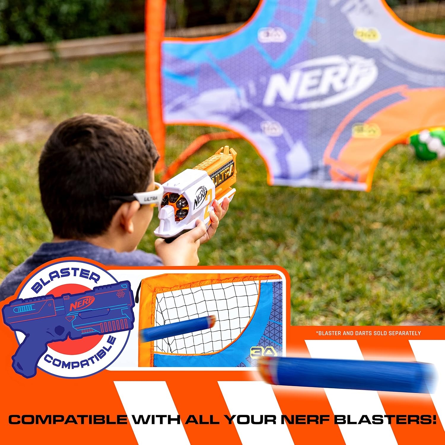 image:imageNERF Kids Mini Soccer Goal Shooting Target Proshot Portable Pop Up Soccer Goal with Built in Target 2 in 1 Goal