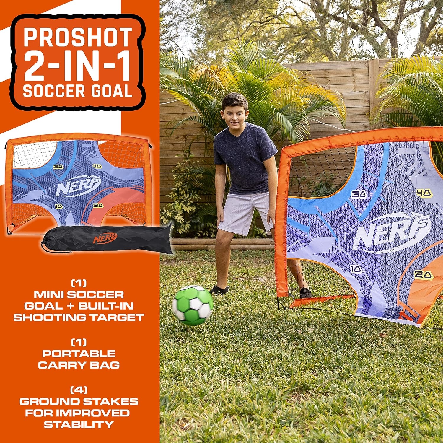 image:imageNERF Kids Mini Soccer Goal Shooting Target Proshot Portable Pop Up Soccer Goal with Built in Target 2 in 1 Goal